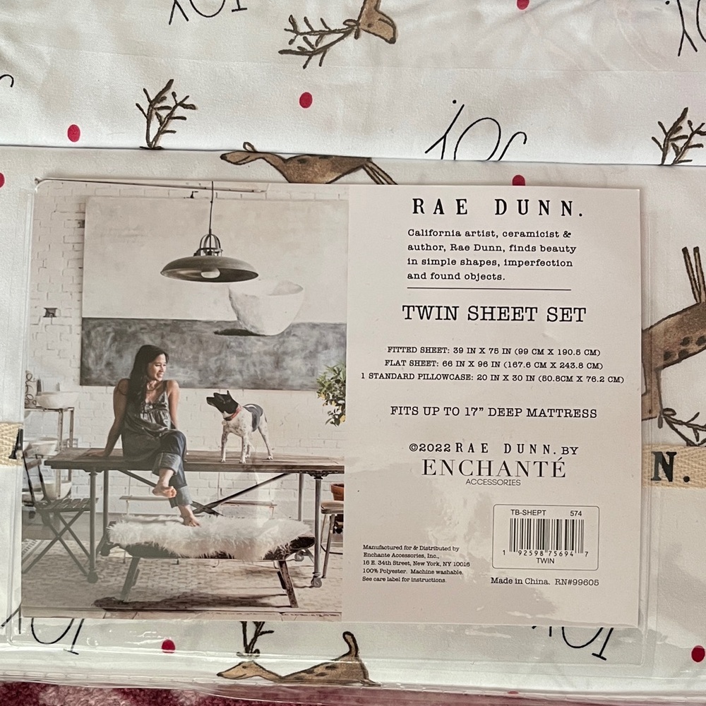 Rae Dunn White and Brown Reindeer Twin Sheet Set